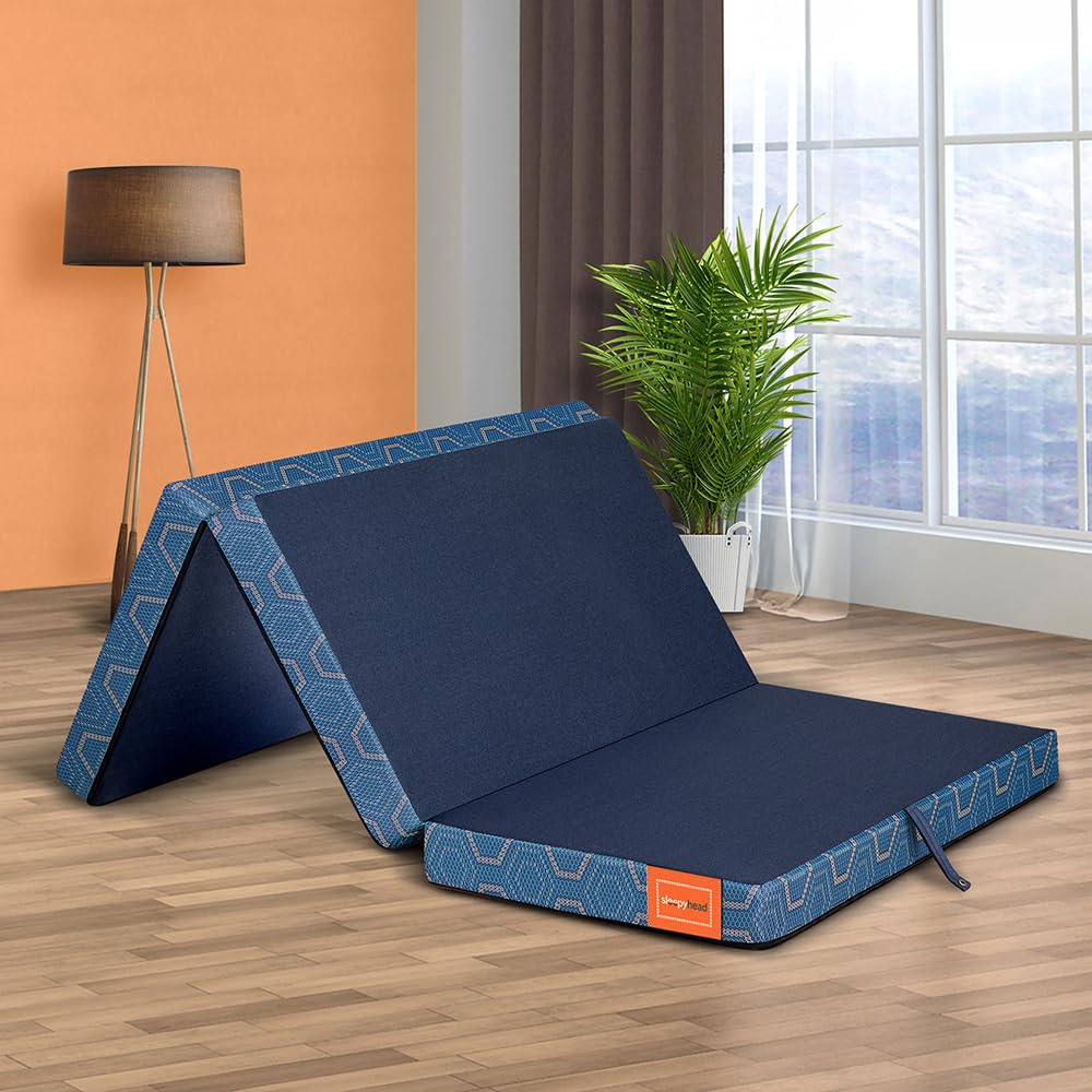 Sleepyhead Napster Mini - 3 Fold HR Foam Folding Mattress, 7 Year Warranty, Double 4 Inch Dual Sided Travel Mattress Foldable (72x48x4 Inch) Firm, Blue-picture-14