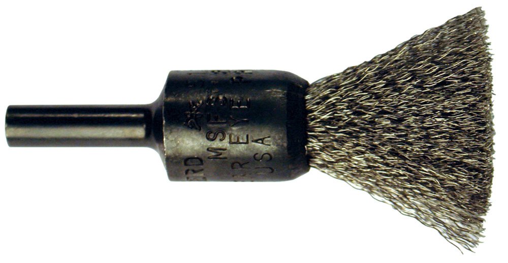 PFERD 82991 Stem Mounted Power Crimped Wire End Brush, Round Shank, Stainless Steel Bristle, 1