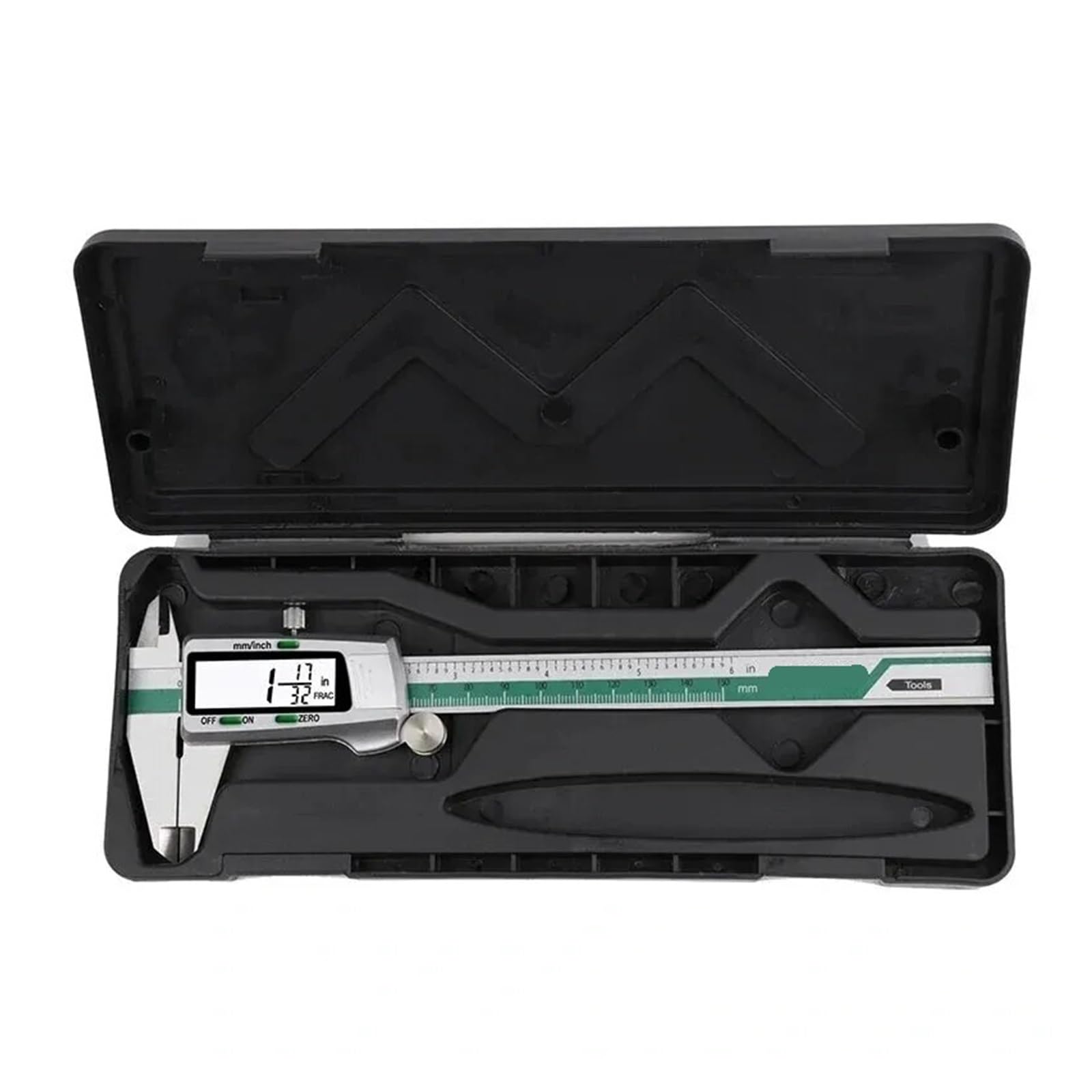 Calibrador digital ET50 de 150 mm, acero inoxidable, fracciones/mm/pulgadas, precisión de 0,01 mm for la medición de componentes mecánicos.