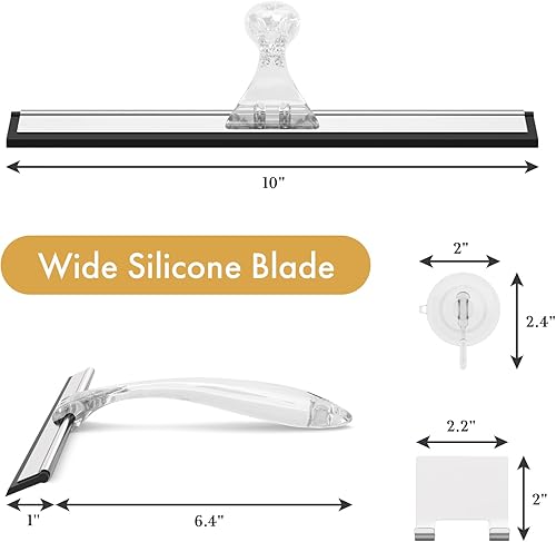 Miniatura 2 de AmazerBath Escobilla de ducha para puertas de vidrio, escobilla multiusos con gancho de succión y gancho adhesivo, escobilla transparente para