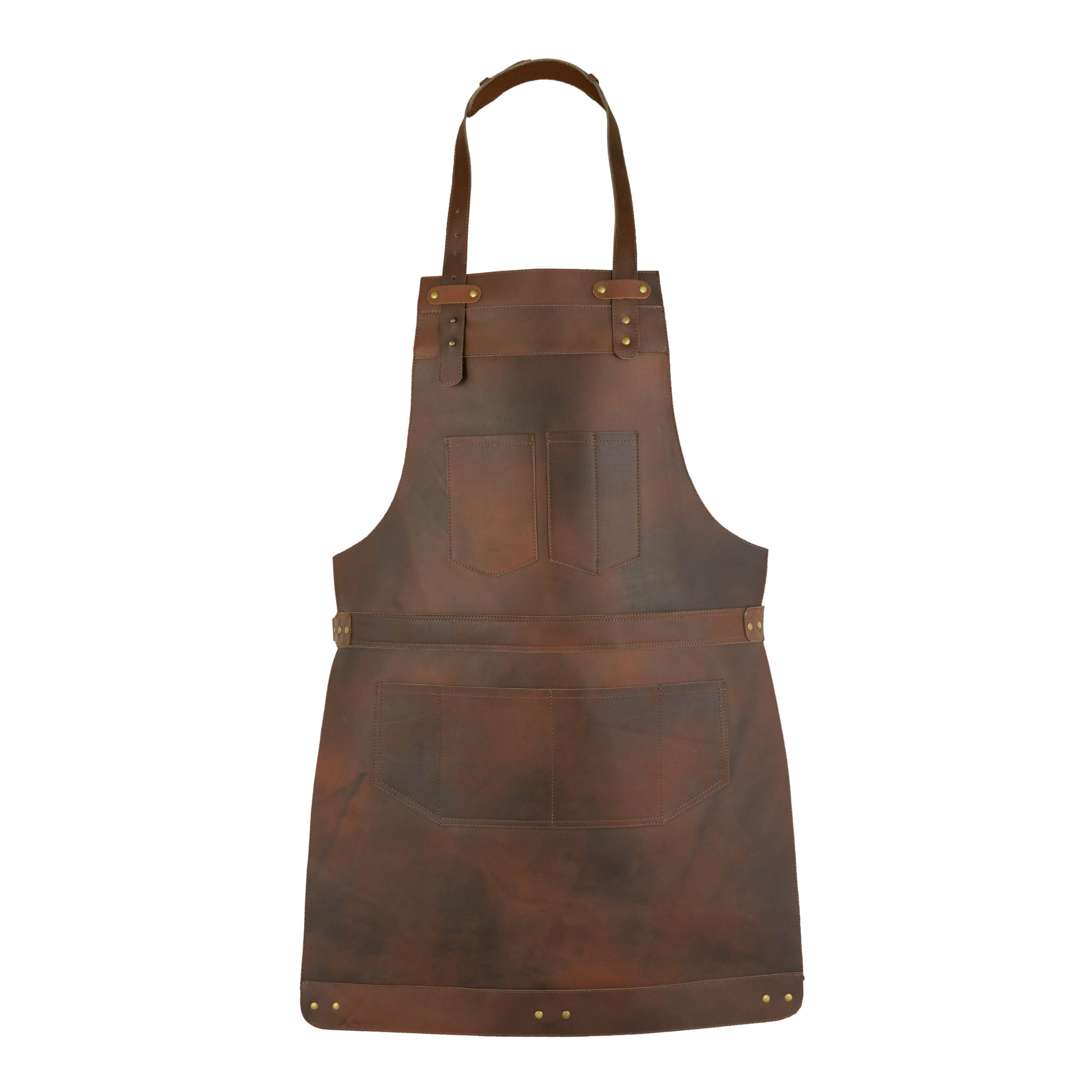 Full Grain Leather Apron Butcher -Cook-BBQ -Cooking - Wood work - Cheff - BBq Grill Gift - DIY - Grill Apron (Distressed Brown)