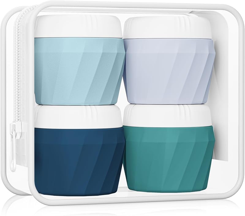 Frascos recarregáveis de silicone para cosméticos Silevoler, com bolsa transparente, verde, pacote com 4