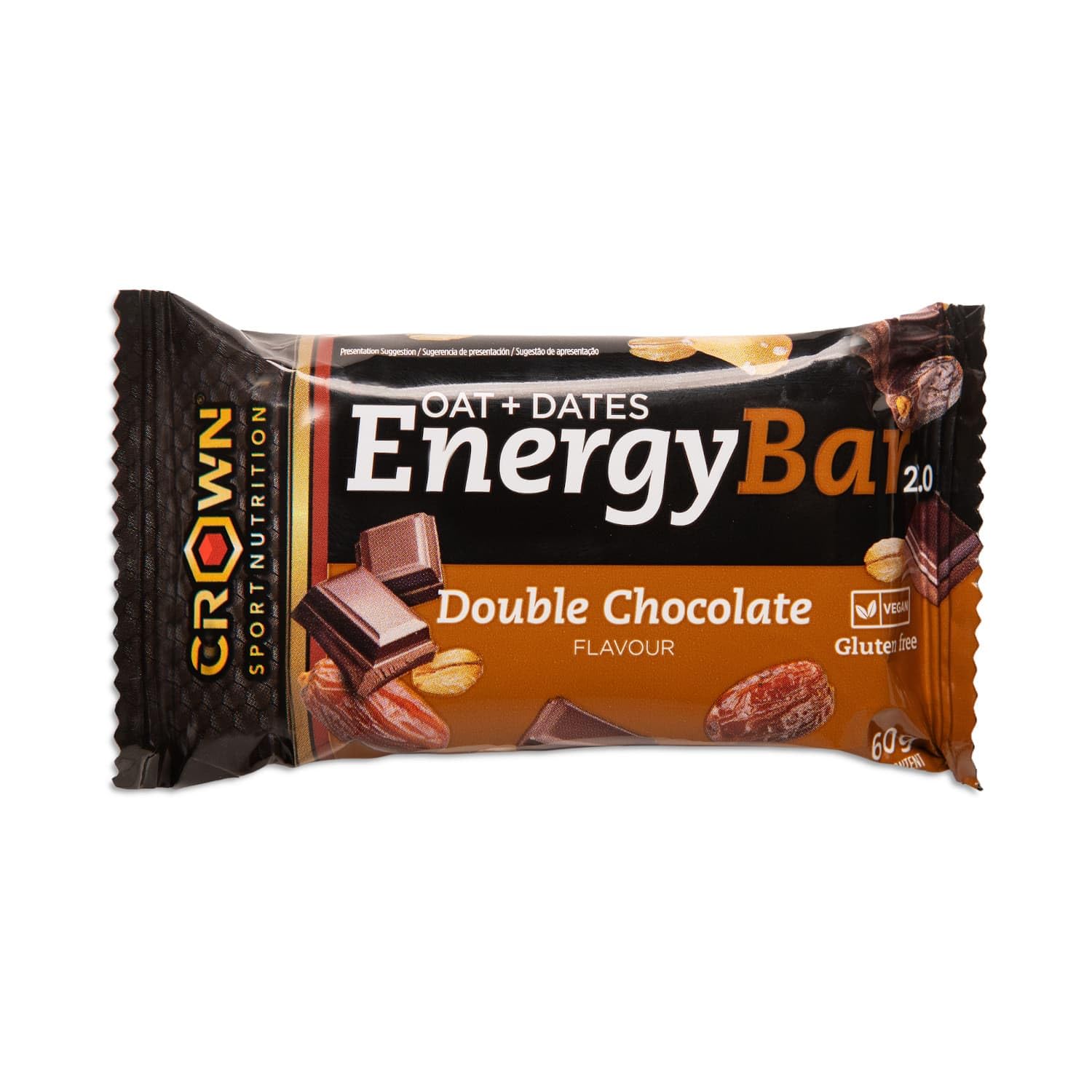 Crown Sport Nutrition Energy Bar 2.0 | Barrita Energética con 35% Avena sin Gluten + 22% Pasta de Dátil | Sin Aceite de Palma | Alta Digestibilidad | Caja 12 x 60 g | Vegana según sabor