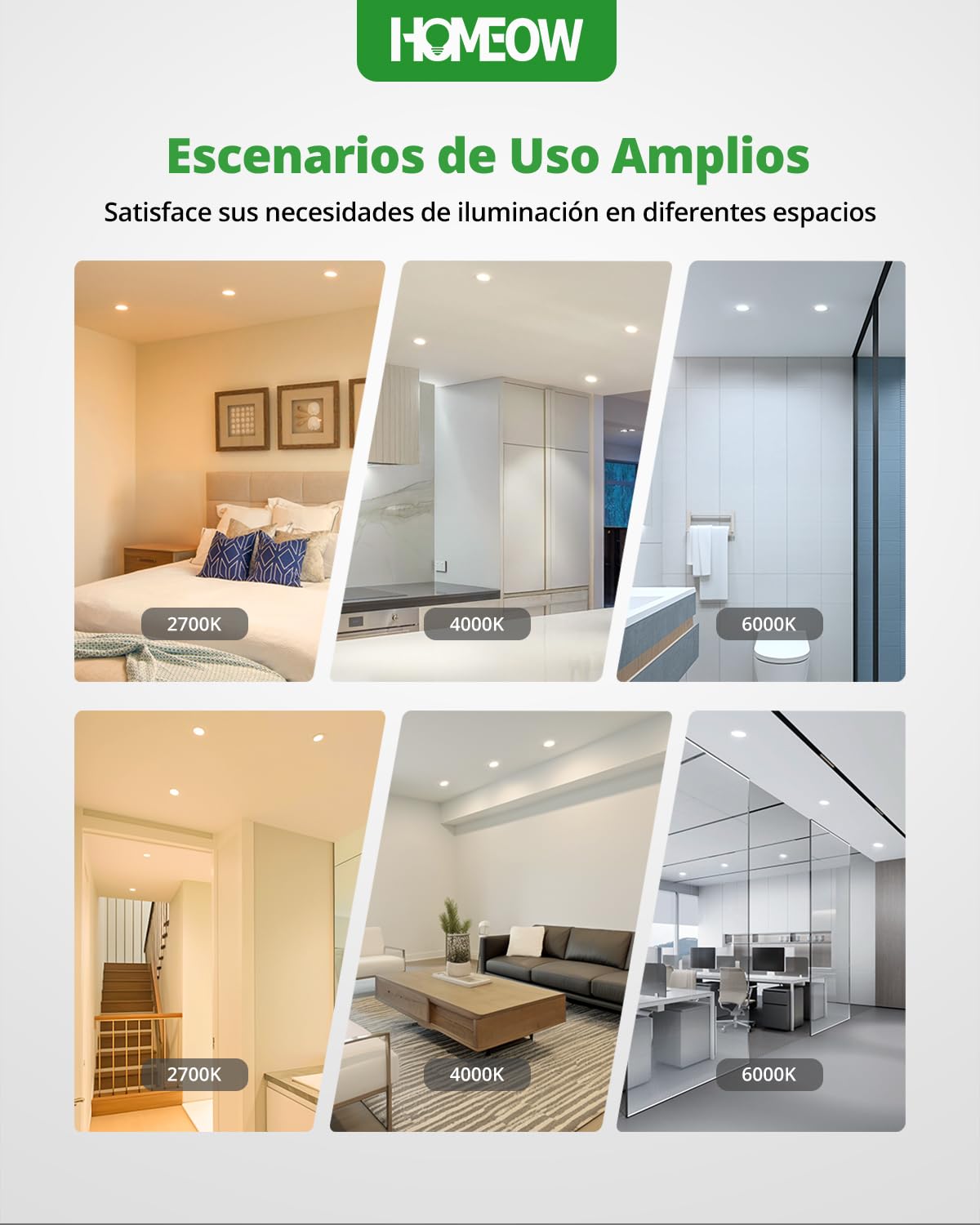 HOMEOW Pack 20 Downlight LED Techo Empotrable Regulable, 7W 220V Focos Empotrable LED Interior 3CCT Temperatura de Color Regulable, IP44 Ojos de Buey para Baño