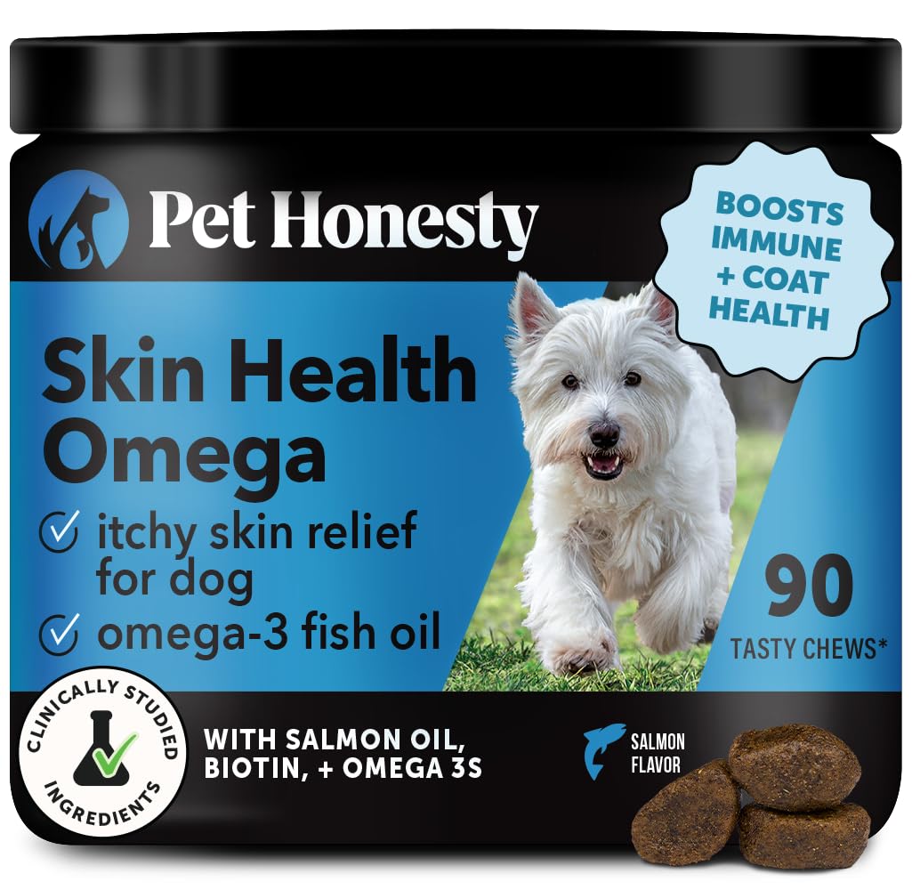 Omega Skin Health Chews for Dogs, Alaskan Salmon Oil, Omega-3 Fish Oil, Krill, Spirulina, Omega-3s, Healthy Skin & Coat, Itchy Skin, Dog Allergies, May Reduce Shedding (90 Count)