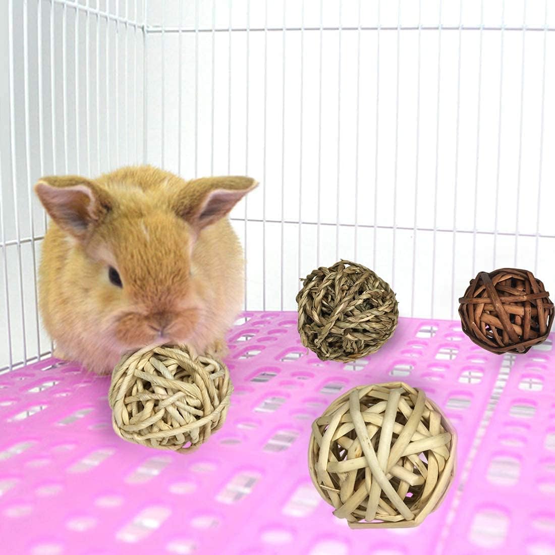 kathson Natural Bunny Chew Balls Small Animal Activity Toys Rabbit Play