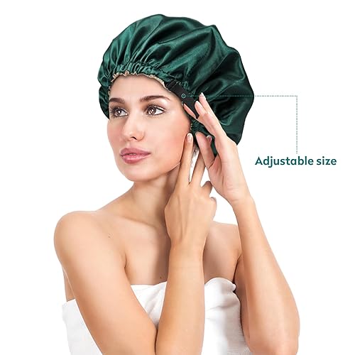 Miniatura 3 de Kuraoyan Gorro de seda de doble capa para dormir para mujeres y hombres, gorra de satén ajustable grande para cabello rizado y natural