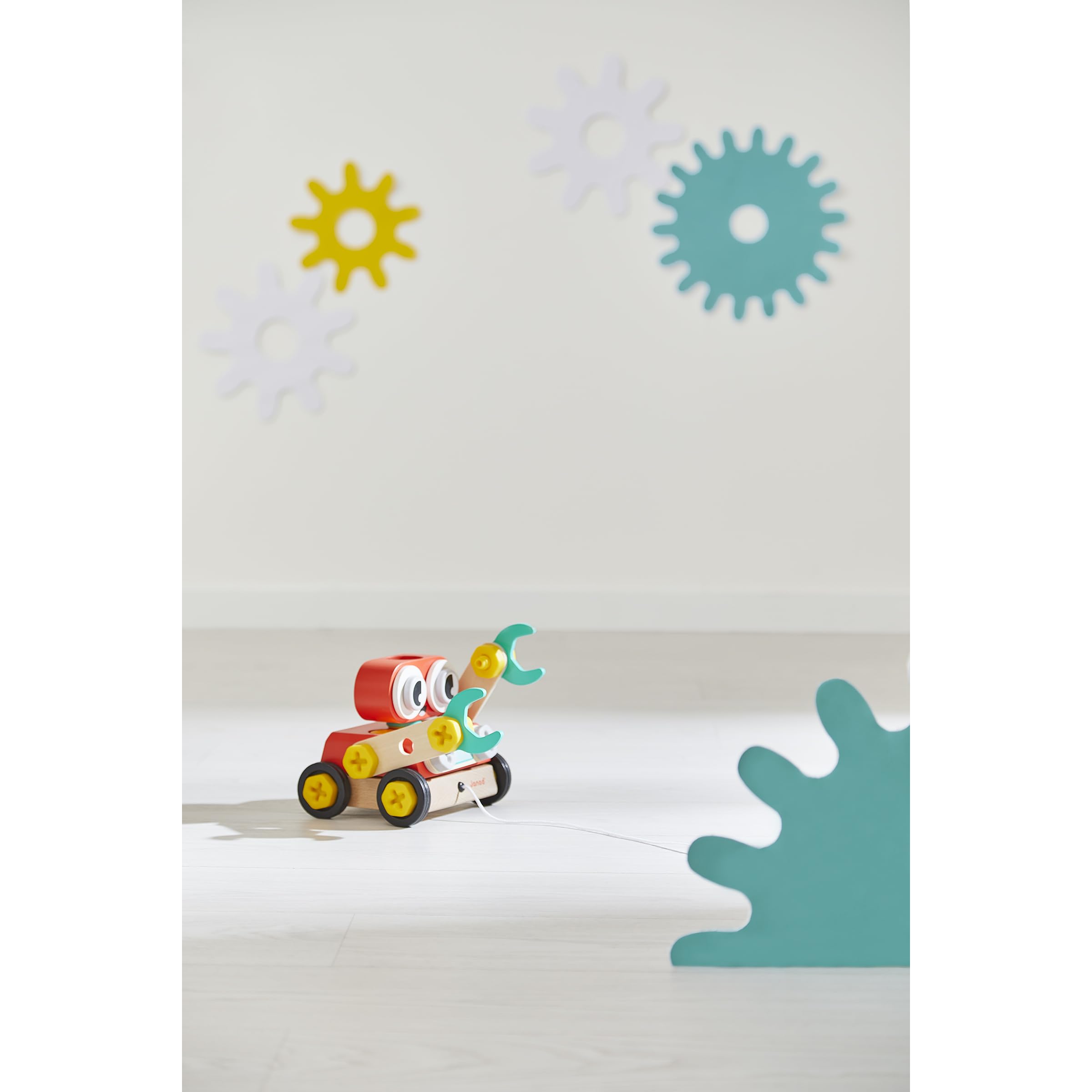Janod - Mon Premier Jeu de Construction - Robot en Bois à Construire - 42 Pièces + 4 Cartes Modèles - Stimule Imagination et Motricité - Dès 2 Ans
