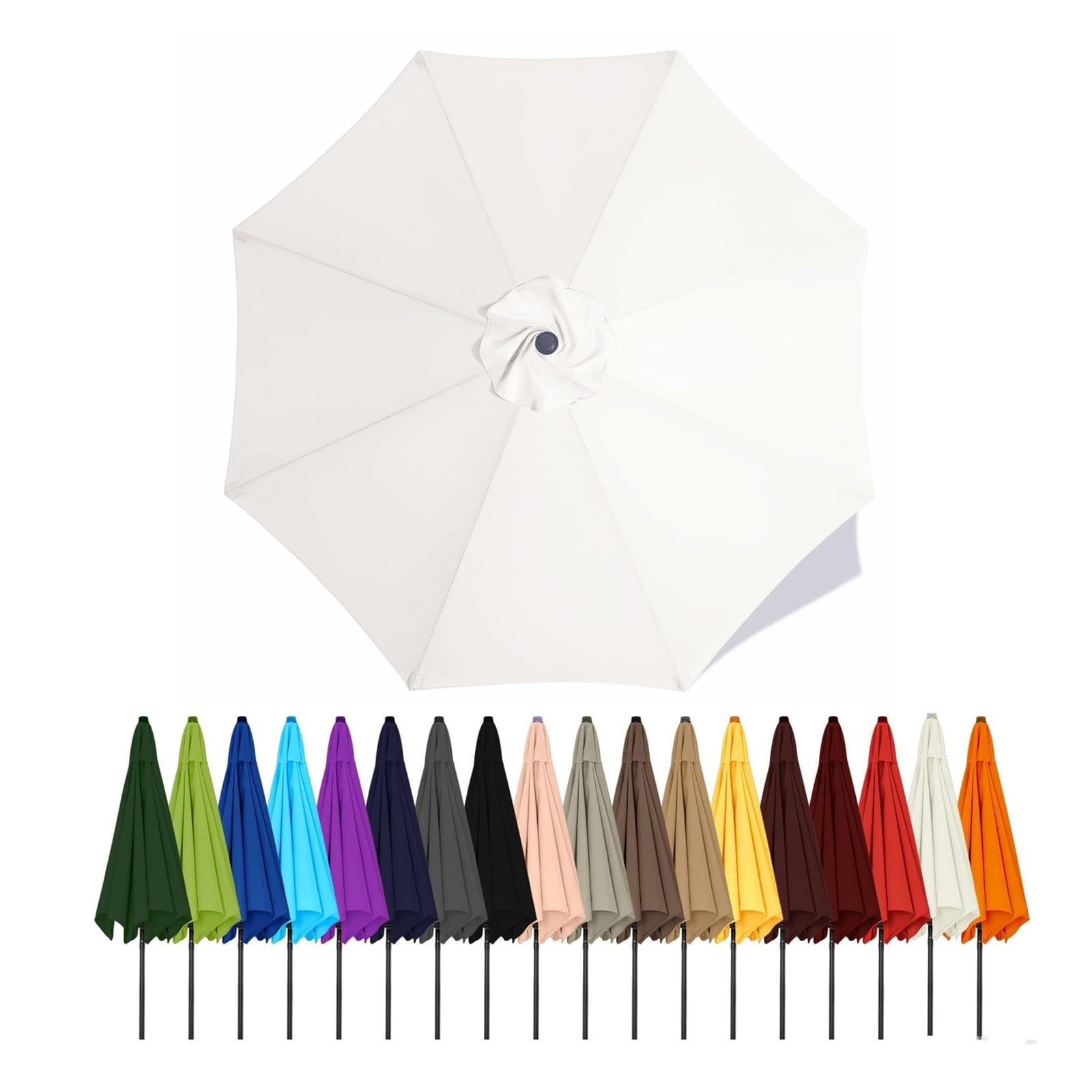 Duchunsheng Replacement Canopies Parasols 6 Rib/8 Arms Blue Gray Green White Umbrella Canopy 2 2.5 2.7 3 4M Waterproof Anti-UV Sun Umbrella Parasol Cover Outdoor Patio Garden(White,2.3m - 8Ribs)