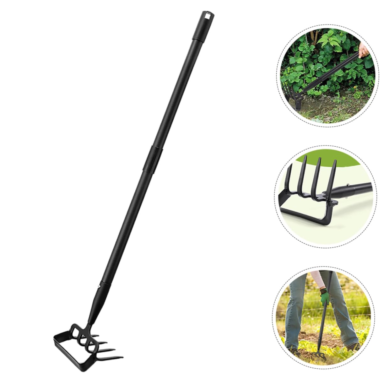SHINEOFI Azada de Jardín y Rastrillo de Mano para Jardinería Doméstica, 3 Secciones 1.2 M, Acero Inoxidable, Mango Ergonómico, Herramienta Multifunción para Desherbar y Labrar en Patios y Jardines