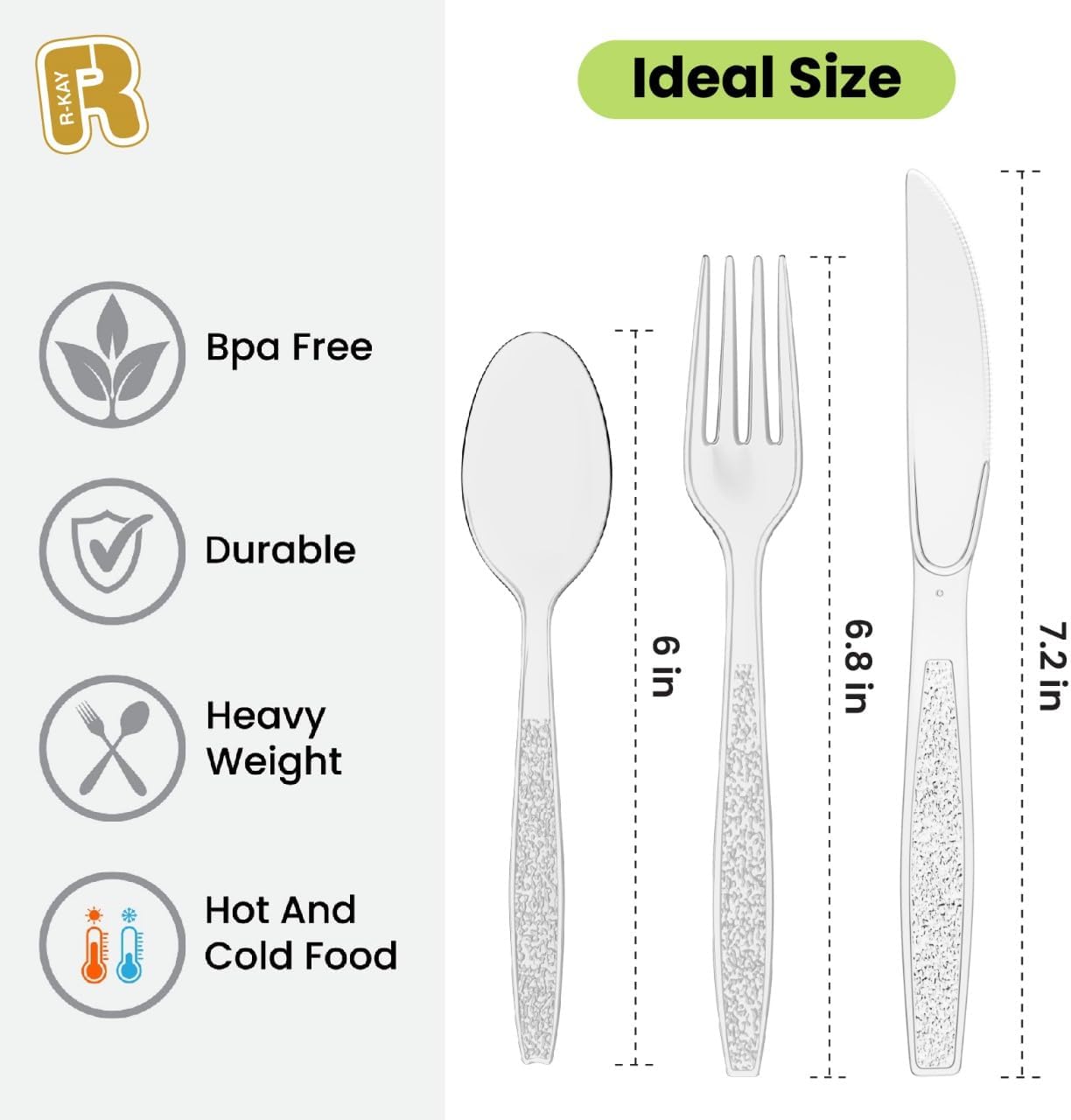 R-kay 400 Pcs Plastic Silverware Heavy Duty - Clear Forks Spoons And Knives Set - BPA Free, Heat Resistance Plastic Cutlery, Disposable Silverware For Party - Image 4