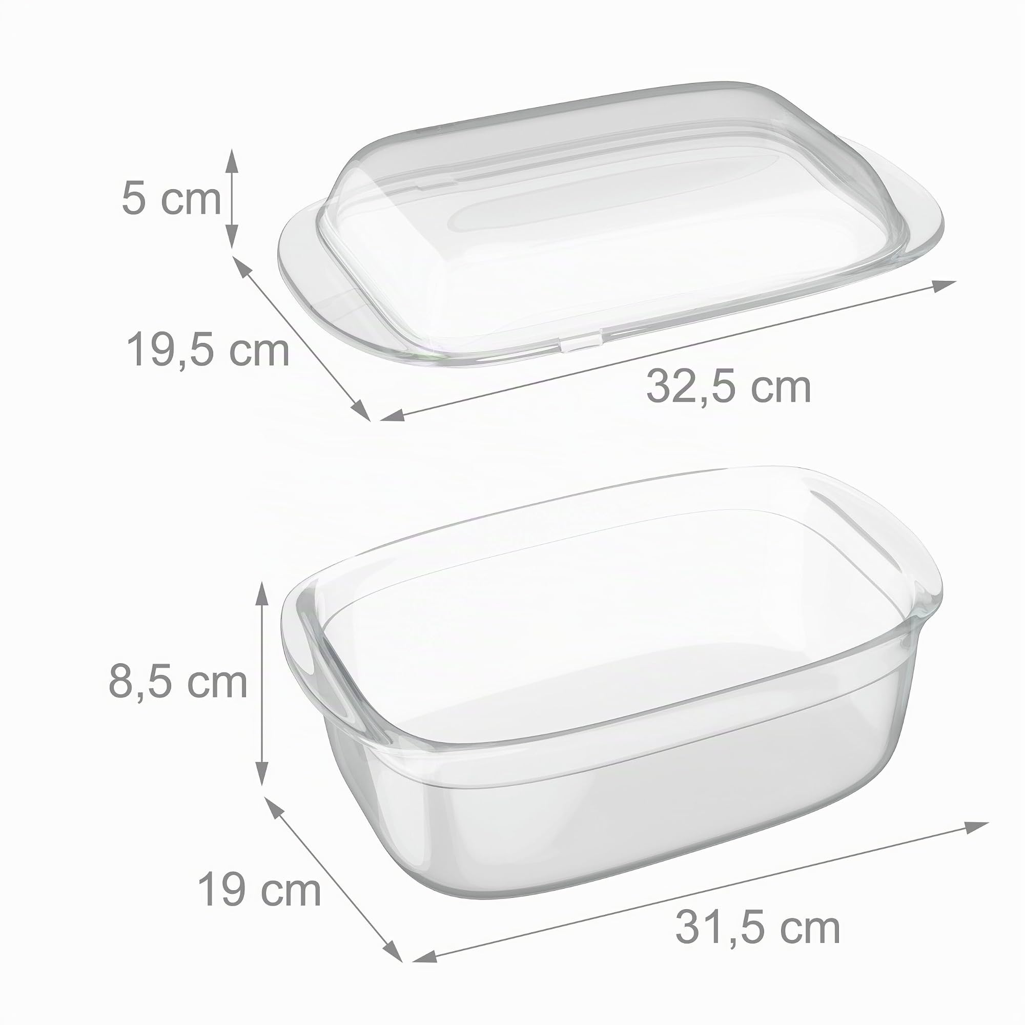 Relaxdays Bandeja de Horno, Cazuela Cristal con Tapa, 4,5 L, Lasañera Vidrio, Apta para Lavavajillas, Transparente