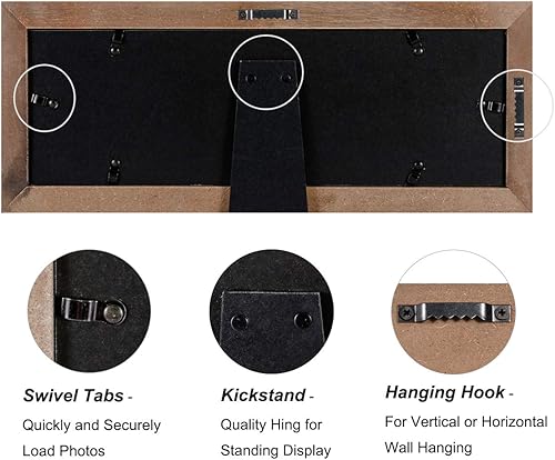 Miniatura 5 de Marco de fotos de 4 x 6 pulgadas, 2 aperturas, de madera maciza, marcos de fotos envejecidos estilo vintage, con vidrio real, para soporte de mesa o