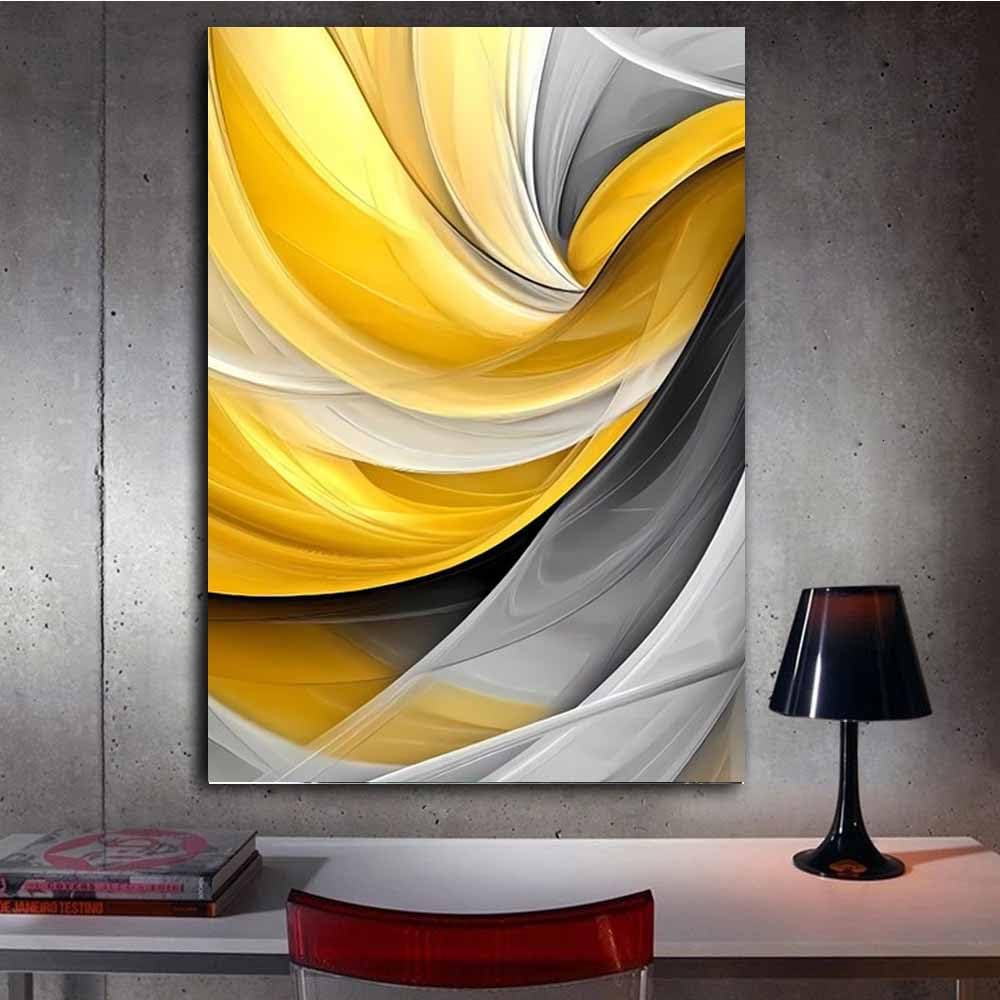 QUSAAOU Modern Wandbild Grau Gold Fließende Abstrakte Linien Kunstdruck Auf Leinwand Bild Schlafzimmer üBer Bett Room Decor Geschenke Moderne Kunst-Abstrakt(Gold)-70x100cm Gerahmt