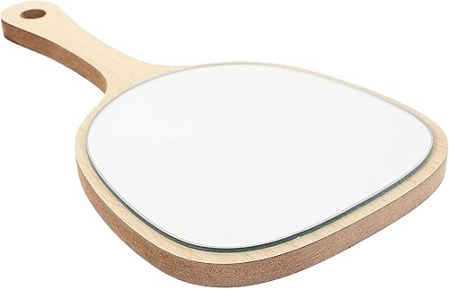 Lurrose Espejo de mano de madera con mango montado en la pared, espejo de baño para mujer, maquillaje salón de viaje
