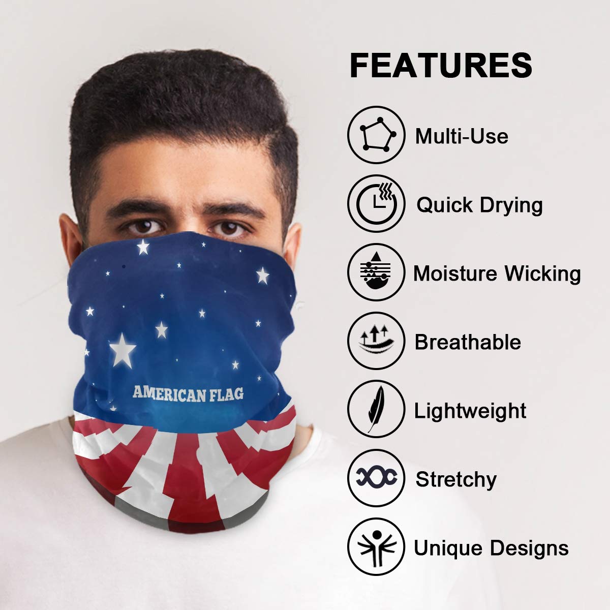 2-Pack Skull & American Flag Neck Gaiters - UV Protection, Unisex, For Outdoor Activities