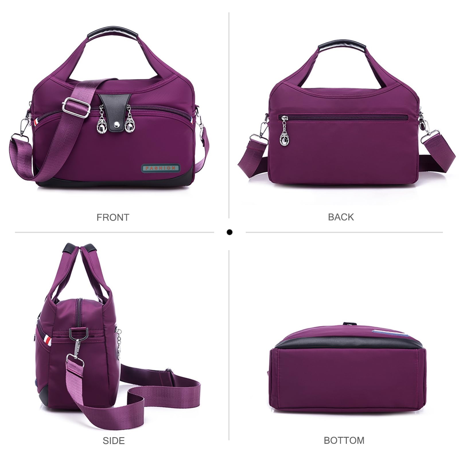 NICOLE & DORIS Sacs à Main Portés Epaule Femme Sac à Bandoulière Léger Sac D'épaule Multi-Poches Sac Messenger Nylon Sac de Voyage Grande Capacité Camouflage Rosé
