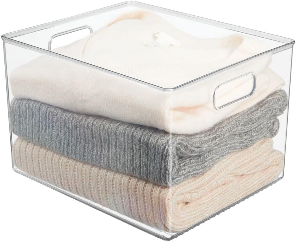 Weekly Top Sale mDesign Plastic Storage Organizer Container Bin, Closet Organization for Hallway, Bedroom, Linen, Coat, and Entryway - Holds Clothing, Blankets, and Accessories, Ligne Collection, 4 Pack, Clear Get Discount Offer mDesign Plastic Storage Organizer Container Bin, Closet Organization for Hallway, Bedroom, Linen, Coat, and Entryway - Holds Clothing, Blankets, and Accessories, Ligne Collection, 4 Pack, Clear