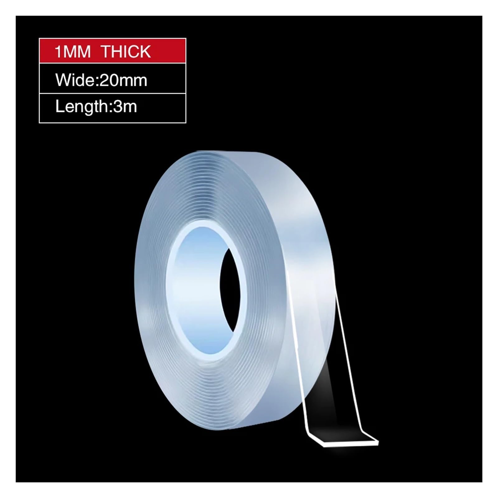 Nastro adesivo biadesivo trasparente, Nastro biadesivo trasparente 1/2/3M, riutilizzabile, for la casa, adesivi, porcellana, legno, metallo, plastica, super colla(20mm X 3m Tape)