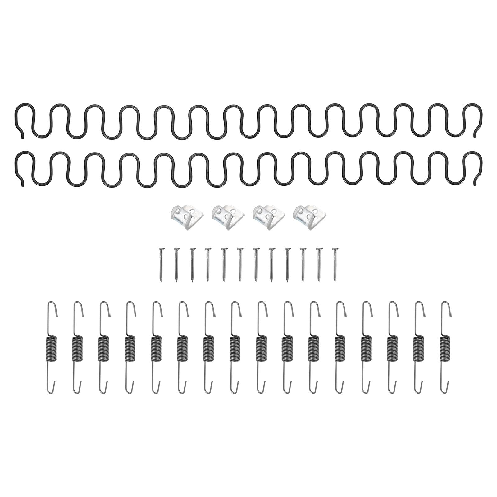 sourcing map 2Pcs 23.6" Upholstery Spring Replacement Kit, Carbon Steel Sagging Cushions Repair Kit Serpentine Spring with Balance Hooks, S Spring Clips, Screws for Sofa, Black