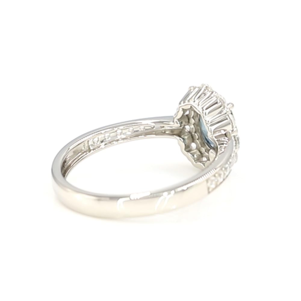 Cavill Petrolfarbener Saphir Ring 0,987 ct Ovalschliff mit 925er Sterlingsilber Platin Beschichtung und funkelnden kambodschanischen Zirkonen im Silberring für Damen