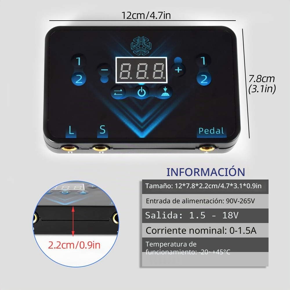 Fuente De AlimentacióN Para Tatuajes ATOMUS Suministros Digitales Para Delineador Y Sombreador Fuente De AlimentacióN De MáQuina De Tatuaje De Doble FuncióN Con Cable