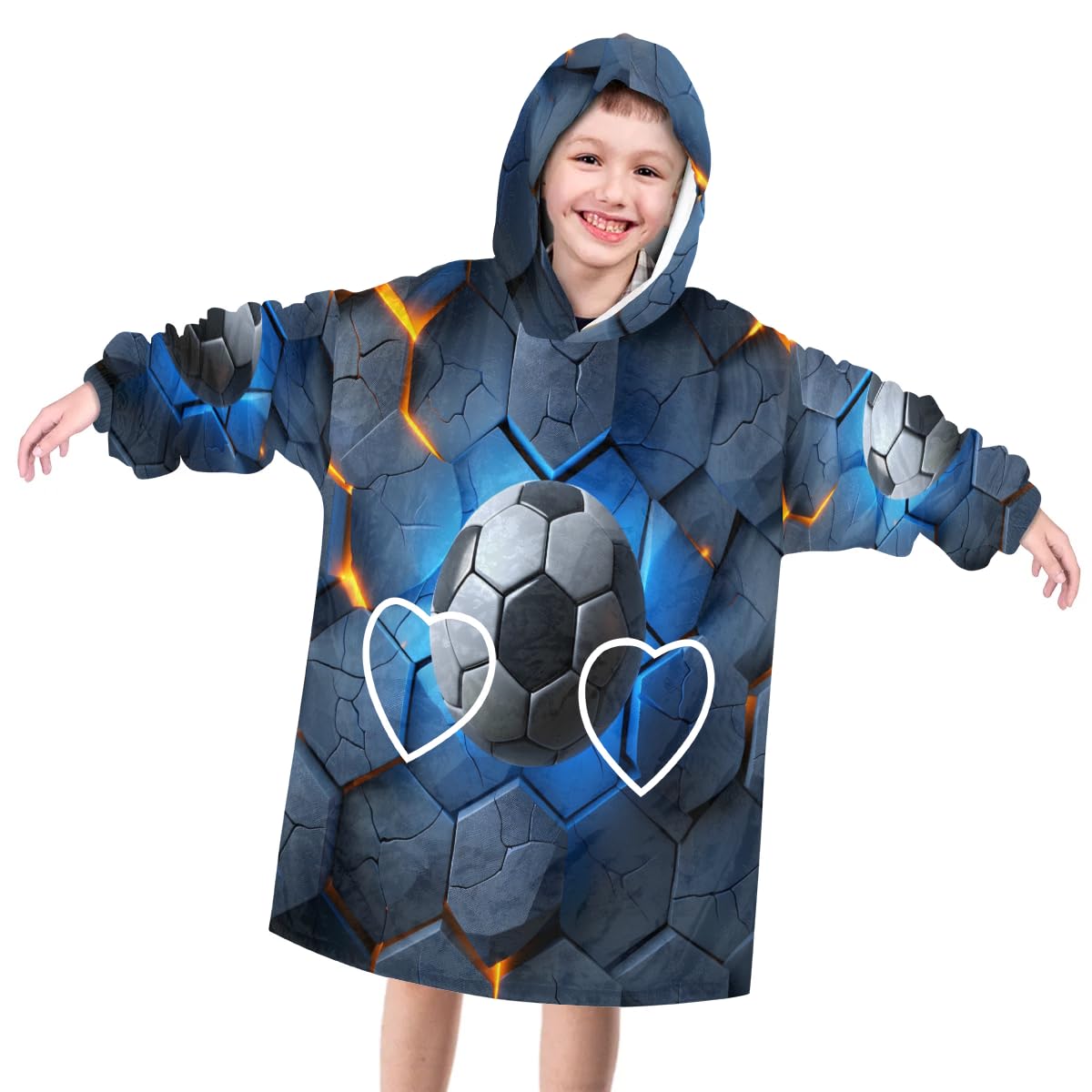 Pardick Wearable Blanket Hoodie for Kids, Magical Football Fleece Sweatshirt Blanket Oversized Blanket Sweatshirt with Pocket Flannel Warm Hooded Blanket 6-10 Year Old Girl Boy Gift, One Size