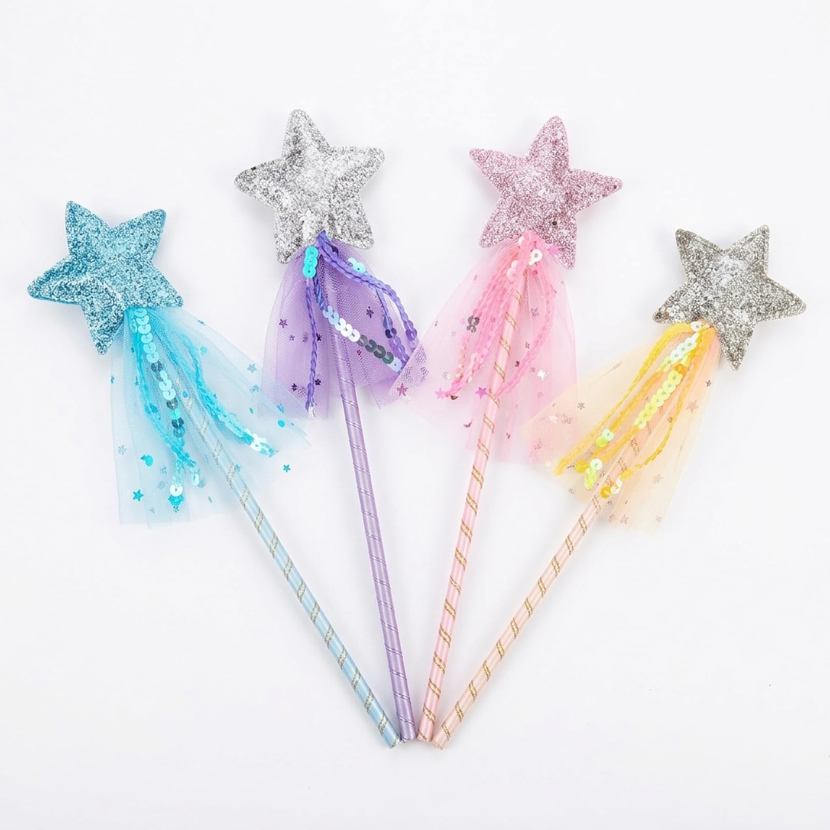 SGETHCH 4 Pcs Fairy Wand,11 Inches Glitter Star Wand,Princess Wands,Fairy Wands For Girls,Princesses Costume Role Play Props,For Birthday Halloween Christmas Party Supplies (Pink Blue Purple Yellow)