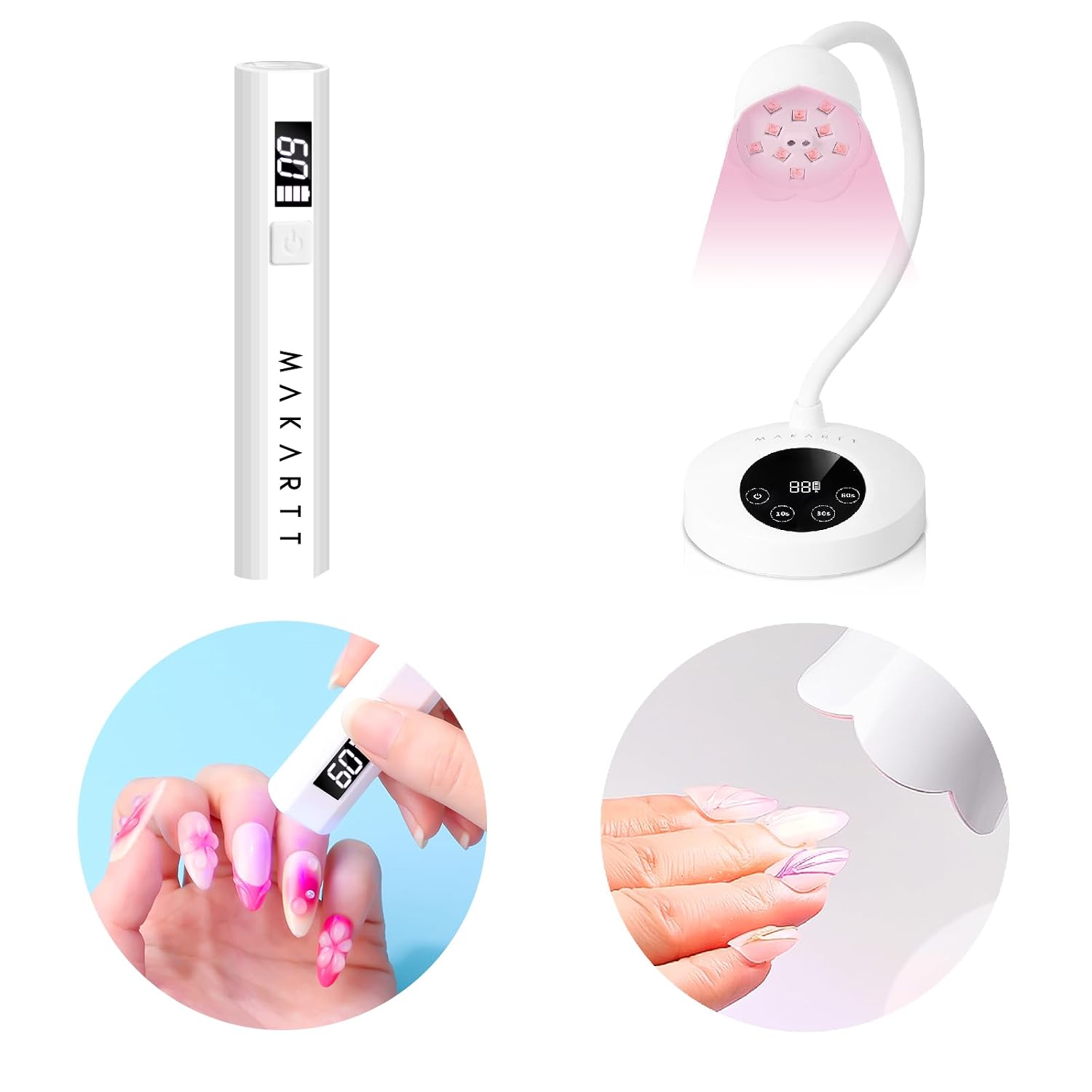 Makartt 30W UV Nail Lamp Bundle 3W Handheld Mini UV LED Nail Lamp with LCD & 2 Timer