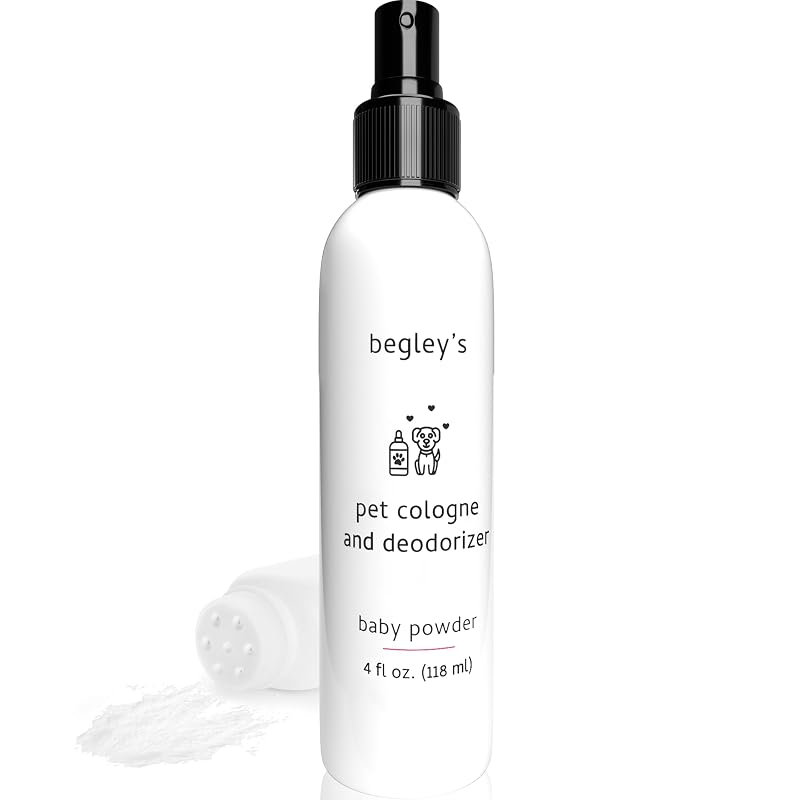 Colônia e desodorizador para cães e gatos Begley's Baby Powder em spray, 120 mL