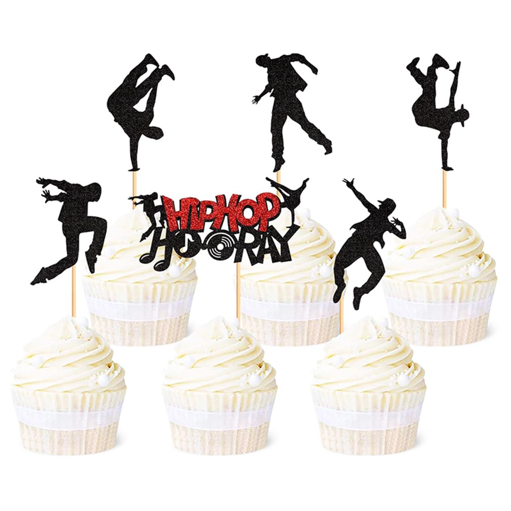 Houhounb 2 Sets Black Hip Hop Dance Cake Decoration Creative Dance Cake Topper for Music Theme Party, Cake Decoration for Birthday Party