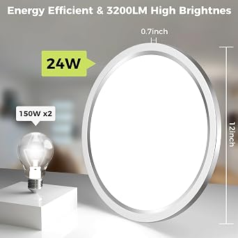 2Pack LED Flush Mount Ceiling Light Fixture Brushed Nickel, 12Inch 24W, Dimmable&3000K-6500K Adjustable Low Profile Ceiling Lights, 3200LM Modern Lamp for Kitchen, Bedroom, Porch, Hallway