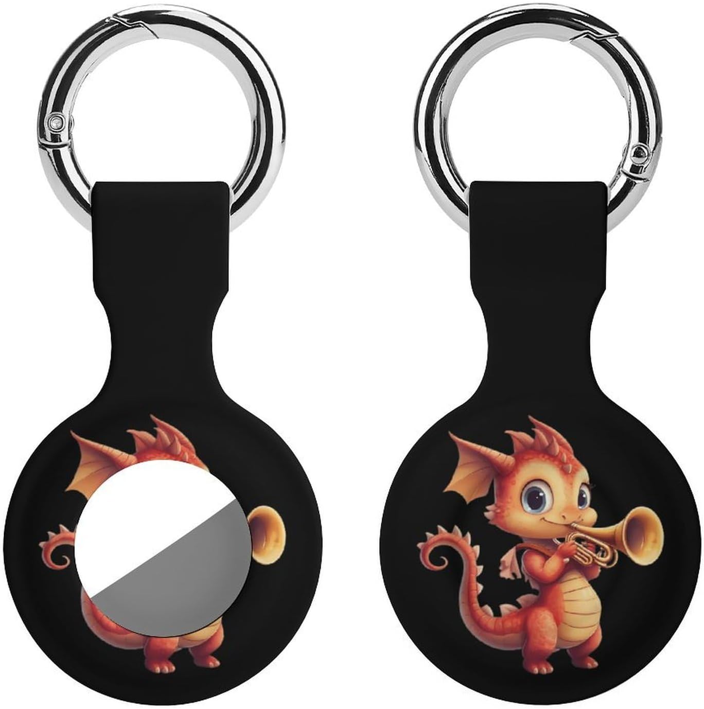 Cute Dragon Playing Horn Funny Cover Compatible with AirTag Case Protector GPS Tracker Holder with Keychain