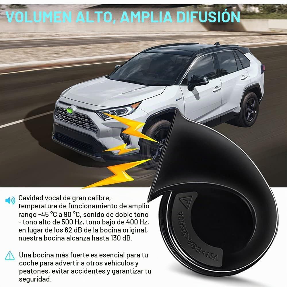 Autorder Kit de bocina de coche de ajuste personalizado para Toyota RAV4 2023 2022 2021 2020 2019, accesorios de 12 V, bocina de caracol impermeable, repuesto de trompeta de coche de tono alto y bajo