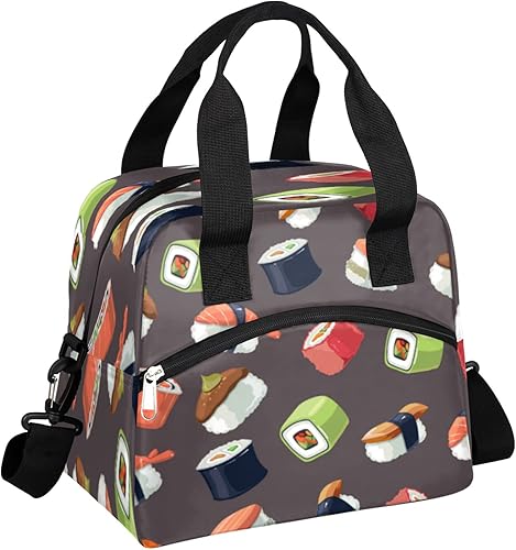 cfpolar Bolsa de almuerzo aislada, bonita lonchera de sushi, reutilizable, a prueba de fugas, bolsa de almuerzo con correa ajustable extraíble para