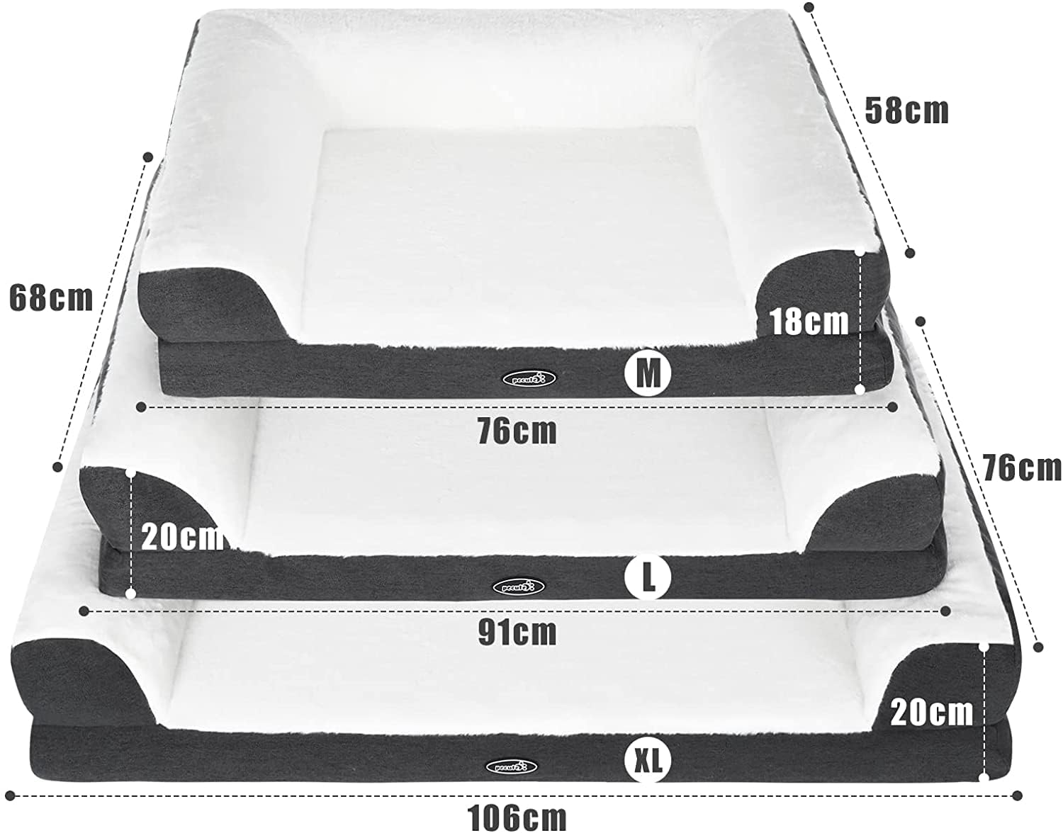 Pecute Divano Letto per Cani (L 91 * 68 * 20 CM), Letto Ortopedico per Cani, Materasso per Cani in Schiuma di Memoria a Forma di Uovo, Rivestimento Sfoderabile, Lavabile in Lavatrice