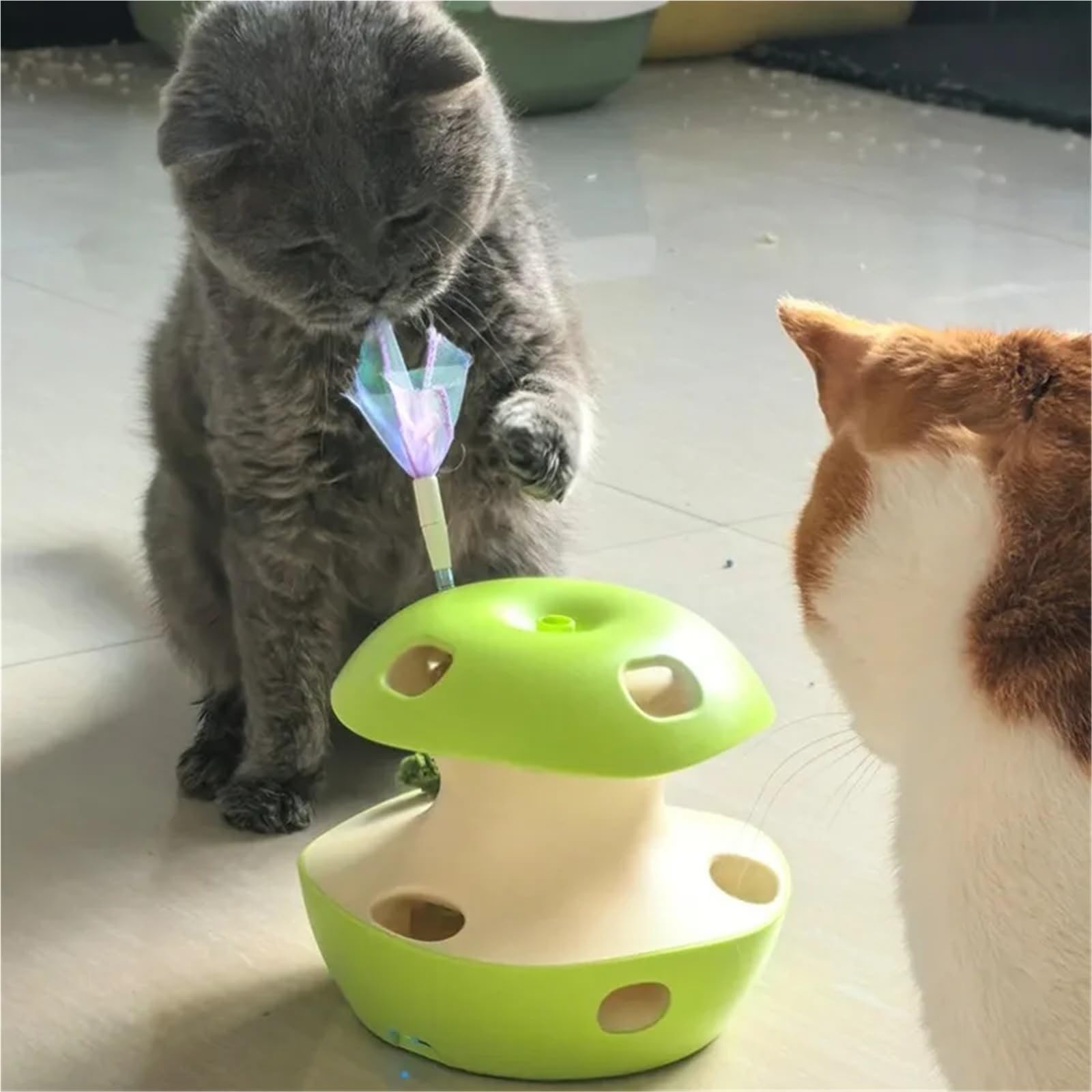Juguete giratorio for gatos con forma de manzana y palo for provocar | Rotación automática for autojuego. Tocadiscos recargable en forma de manzana con ratón.(Green)