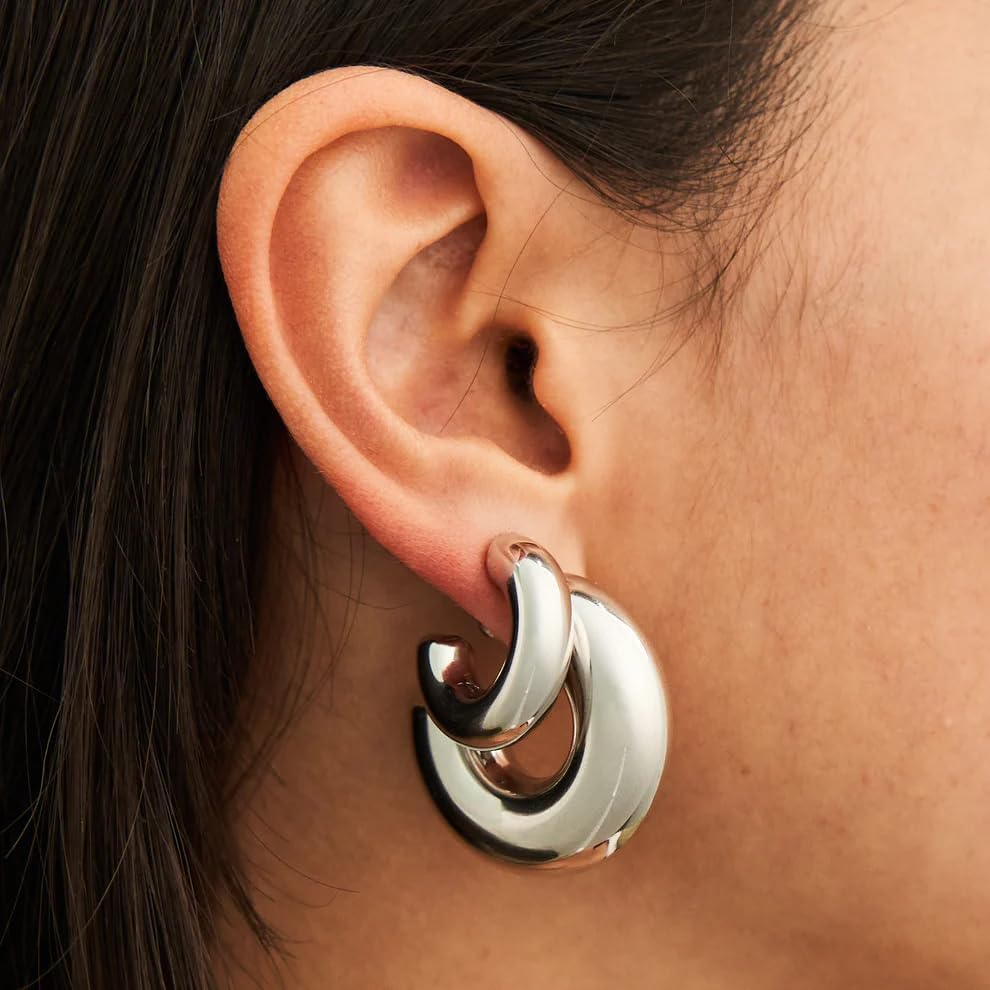 CONRAN KREMIX Waterproof Chunky Gold Hoops Earrings for Women Non Tarnish, Thick Gold Plated Circle Open Hoop,Lightweight Hollow Earrings Trendy - Image 6