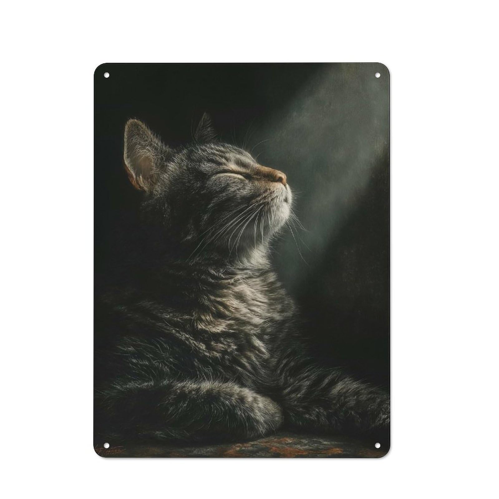 Kitchen Metal Sign with Cat in A Sunbeam Design 40x30cm, Cosy Kitchen Wall Decor for Coffee Bar, Kitchen, Bistro Or Tea Corner
