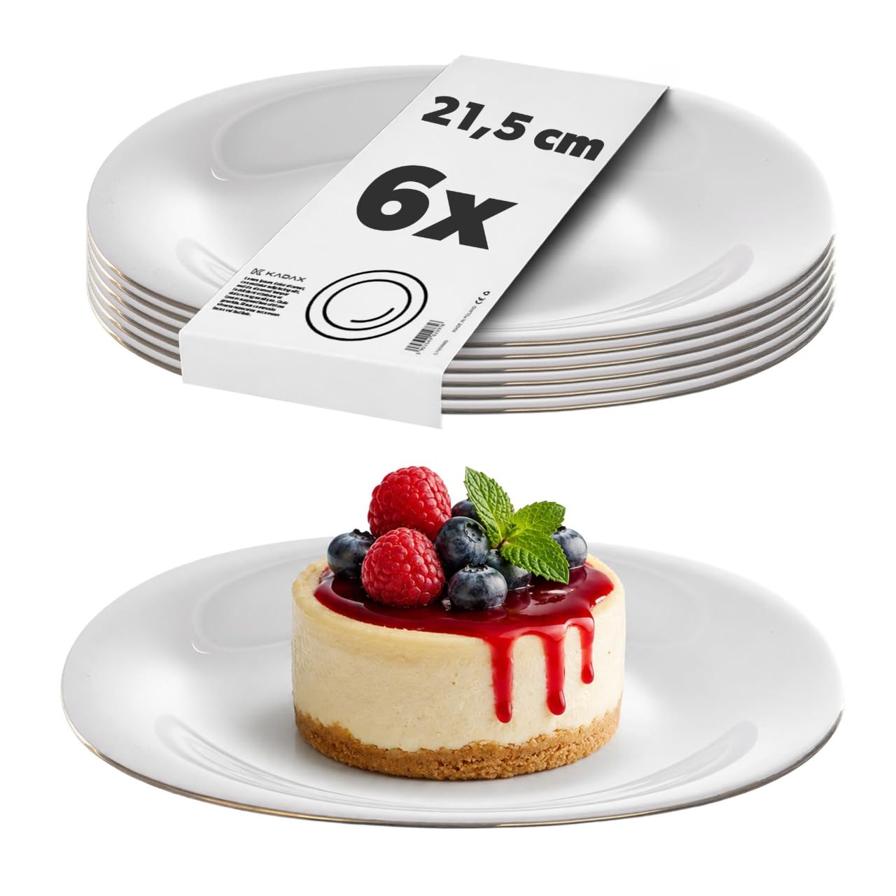 KADAX 6er Set weiße Dessertteller mit Goldrand, Teller-Set, Kuchenteller aus verstärkten Glas, moderne Frühstücksteller, Speiseteller für Kuchen (Weiß/Gold) Küche, Haushalt & Wohnen