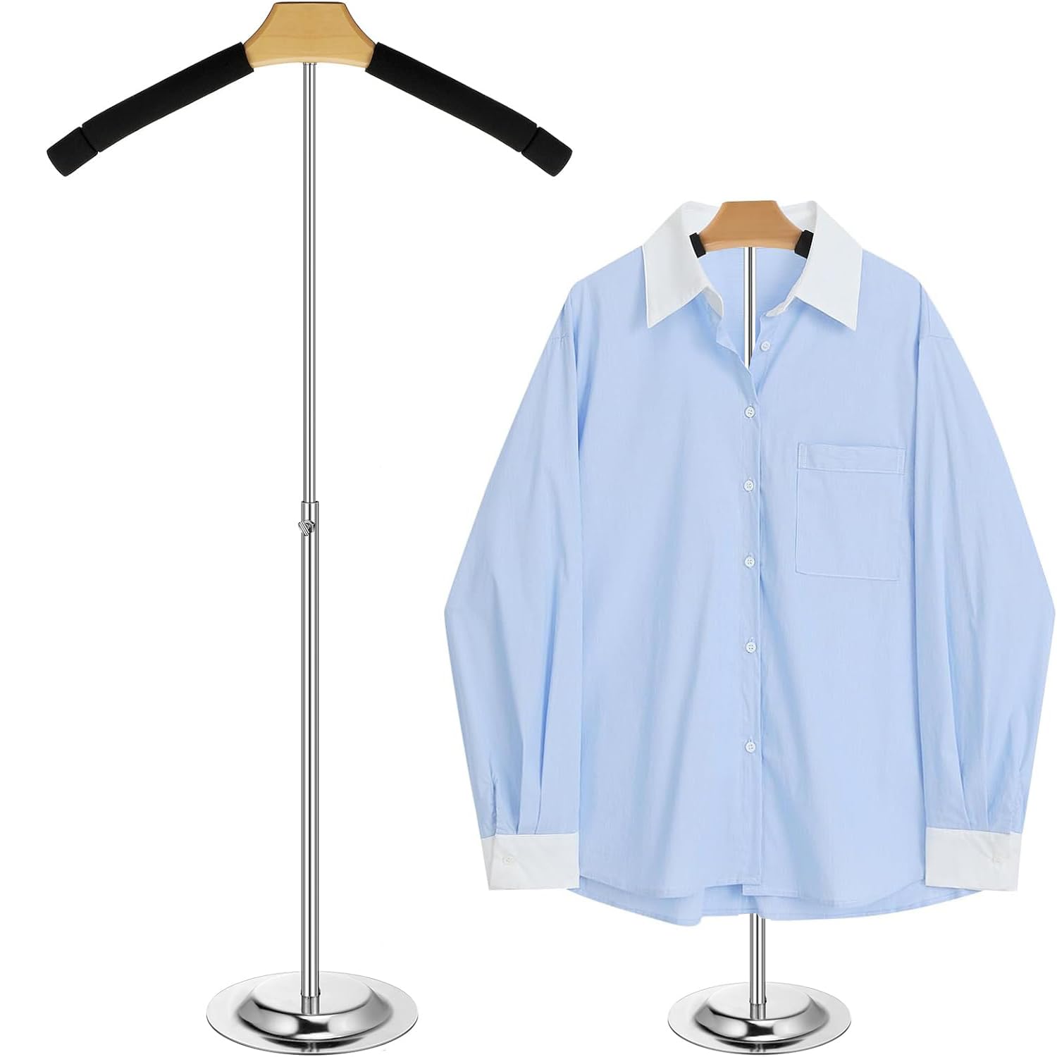 Adjustable T Shirt Display Flexible Shoulder Stand Shirt Rack Portable Hanging Black Metal Clothes Hanger Rack for Clothing Garment Coat Retail Vendor, Height 41-71cm