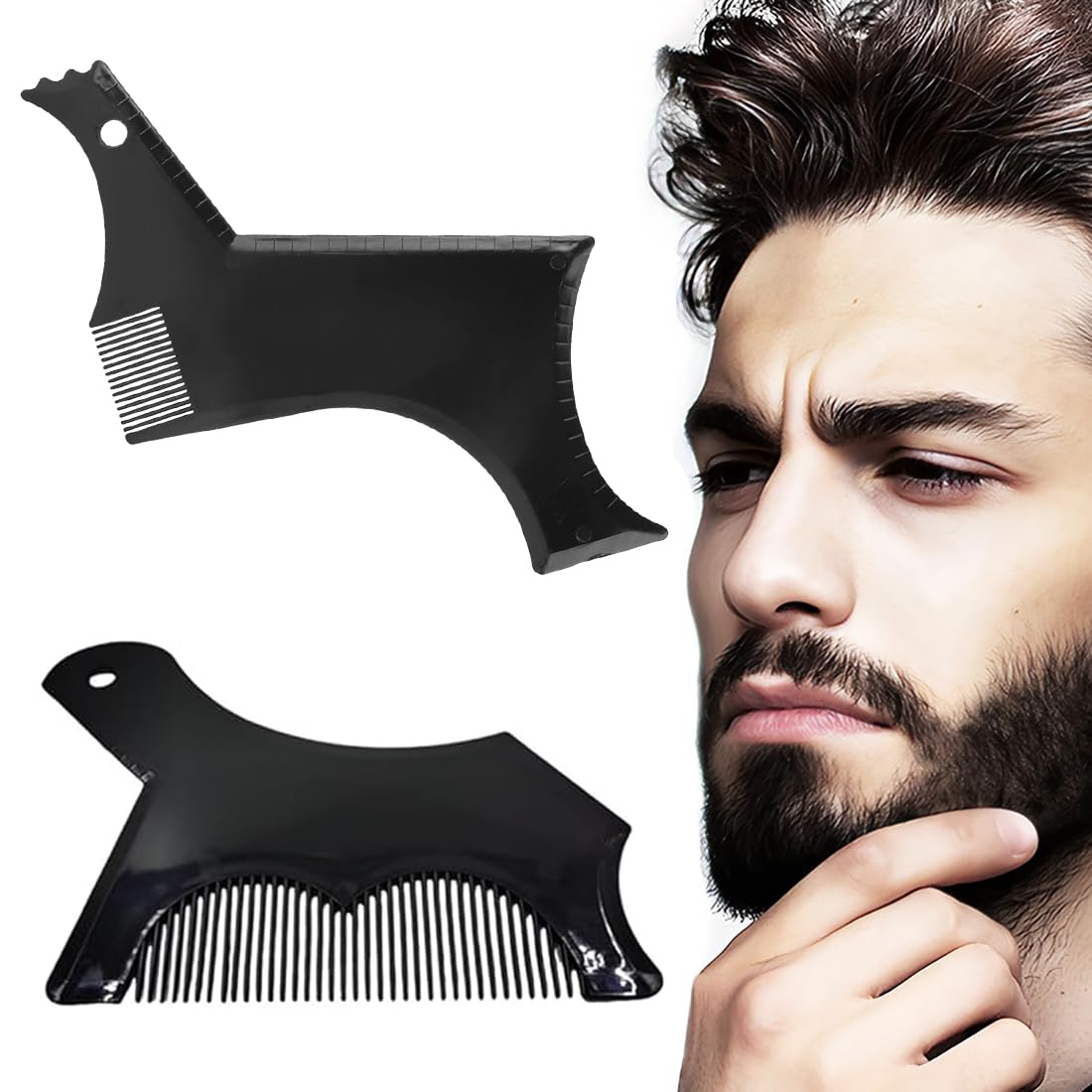2 Pezzi Stencil Pettine per Barba Uomo,Strumenti per Modellazione,Per Riparare Capelli,Regalo da Uomo per il Parrucchiere(Nero)