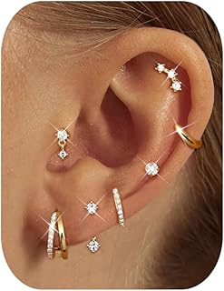 FIOROYAL 7 Pairs Small Stud Hoop Earrings for Women -Hypoallergenic 14K Gold Plated Huggie Earring Sets for Multiple Piercing Dainty Earring Stacks Cute Silver Cartilage Jewelry Trendy Gifts