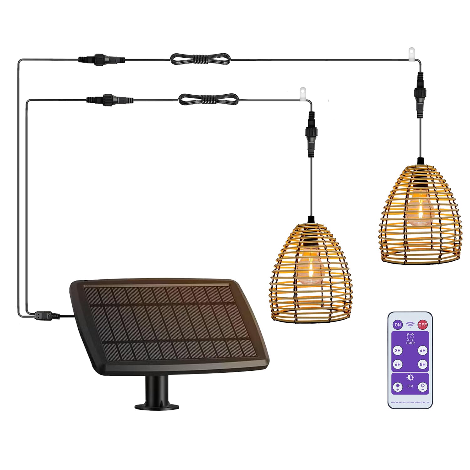 YIKEGE LICHT Boho Solar Hängelampe Outdoor Lampe Solarlampen Außen Hängend Rattan Lampenschirm Hängeleuchte ohne Strom Solarleuchten Treppenleuchten Pendelleuchte Draußen Dachrinnen Pavillon Y Kabel Beleuchtung