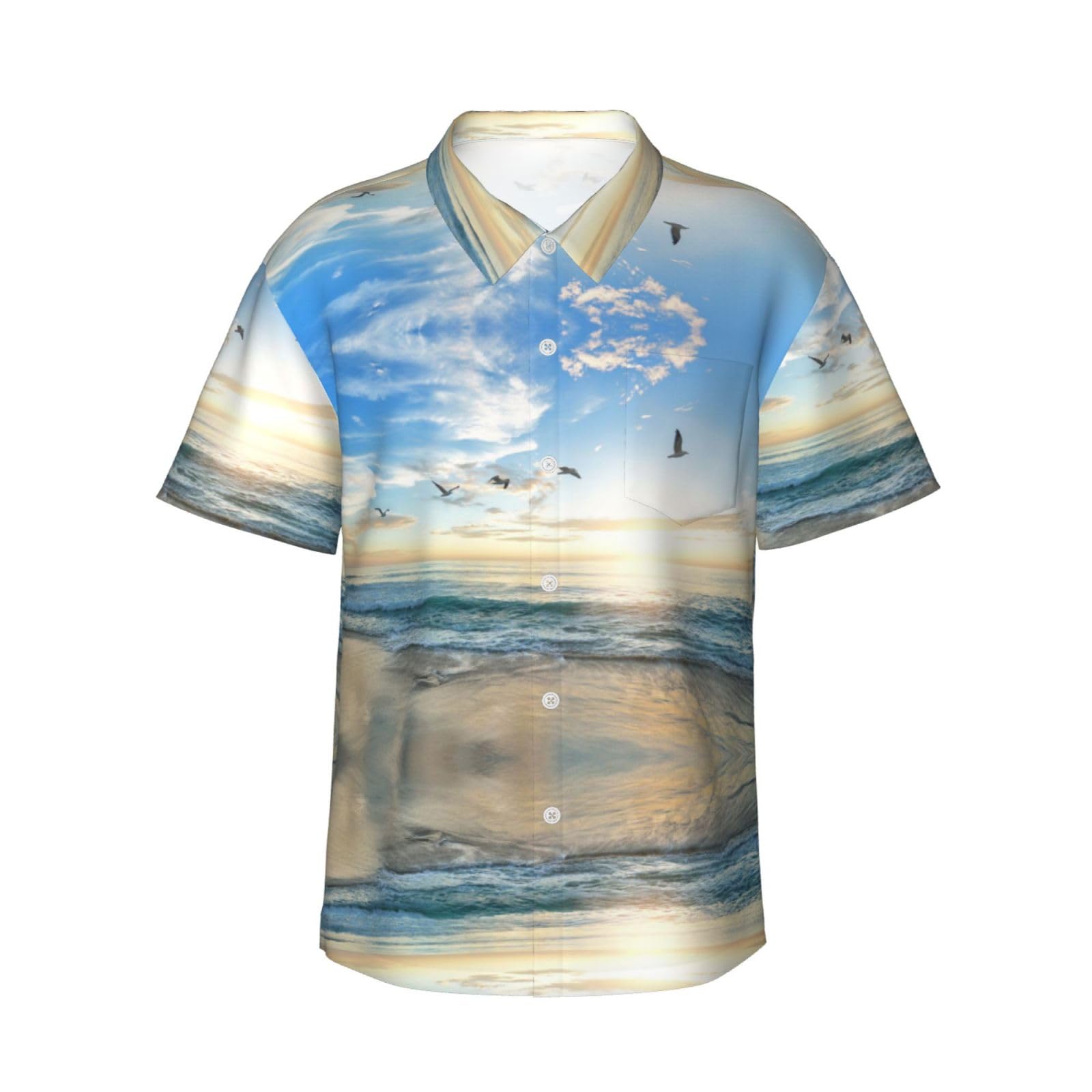 Ocean Sunset Print Hawaiian Shirt Breathable & Comfortable for Beaches, Vacations, and Tropical Parties Black