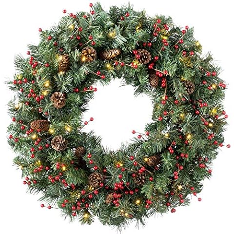 WeRChristmas Luxury Pre-Lit Pine & Berry Wreath Cover