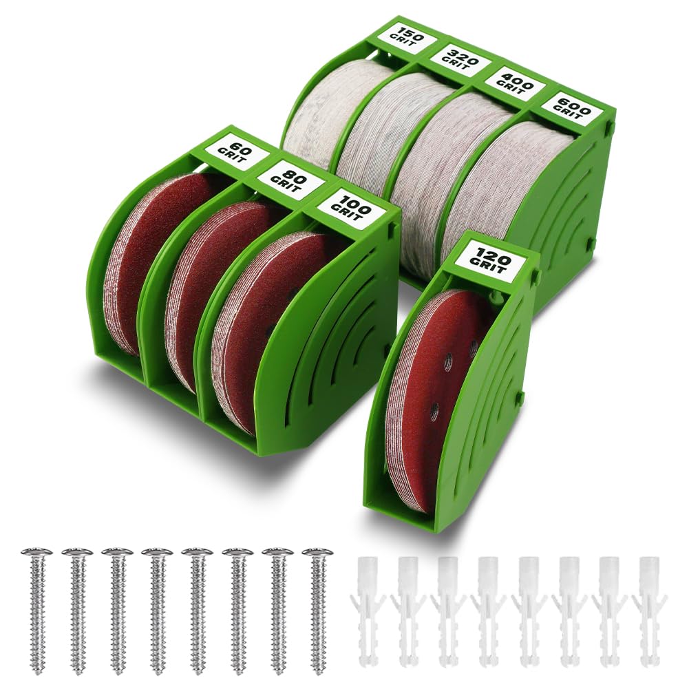 gostle 150 mm Sanding Disc Storage Box, Sandpaper Organizer with 8 Bins, Space-Saving Storage Rack, Offset Snap-On Connection