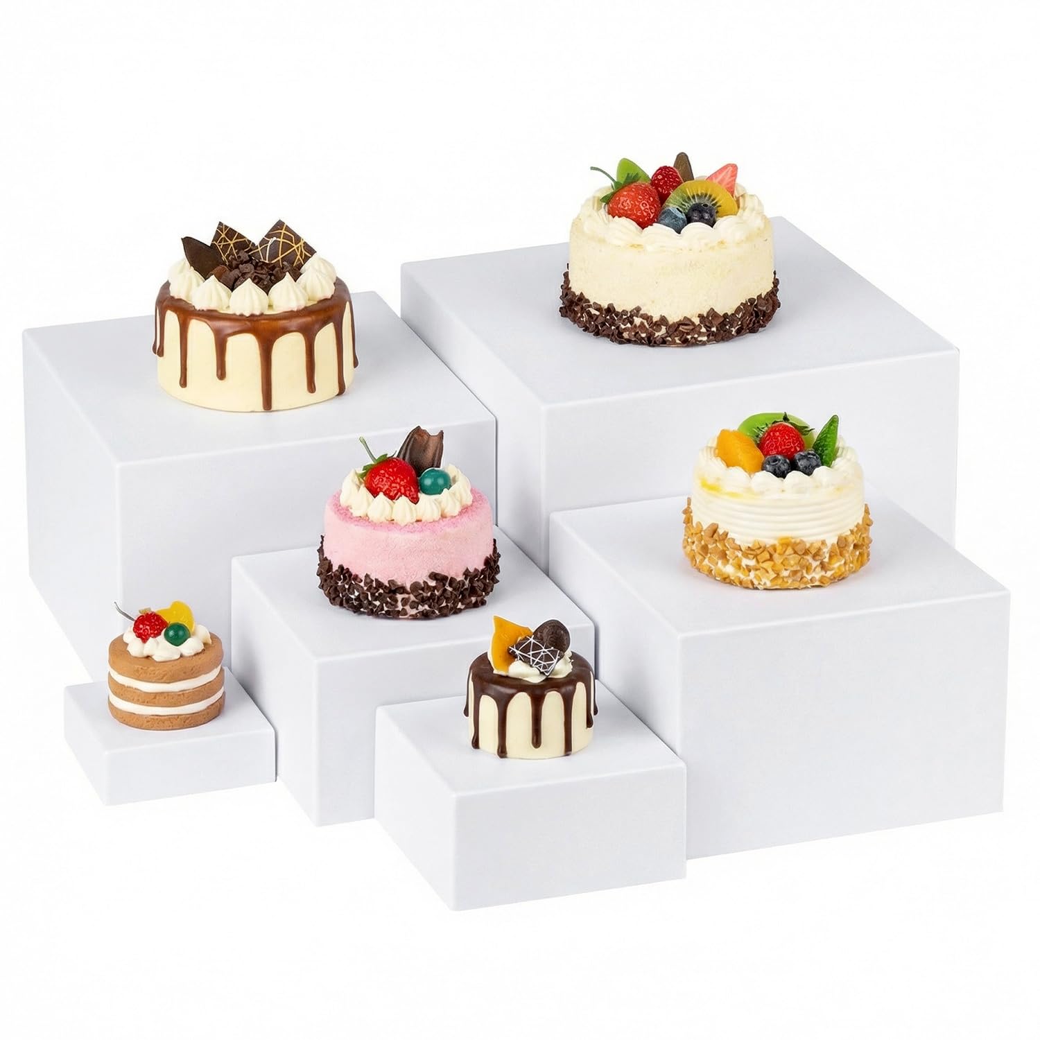 Qwork White Qwork® Acrylic Display Box, 6Pcs Buffet Risers Set,Stackable Food Riser Stands For Events & Home Decor, Hollow Bottom Design,