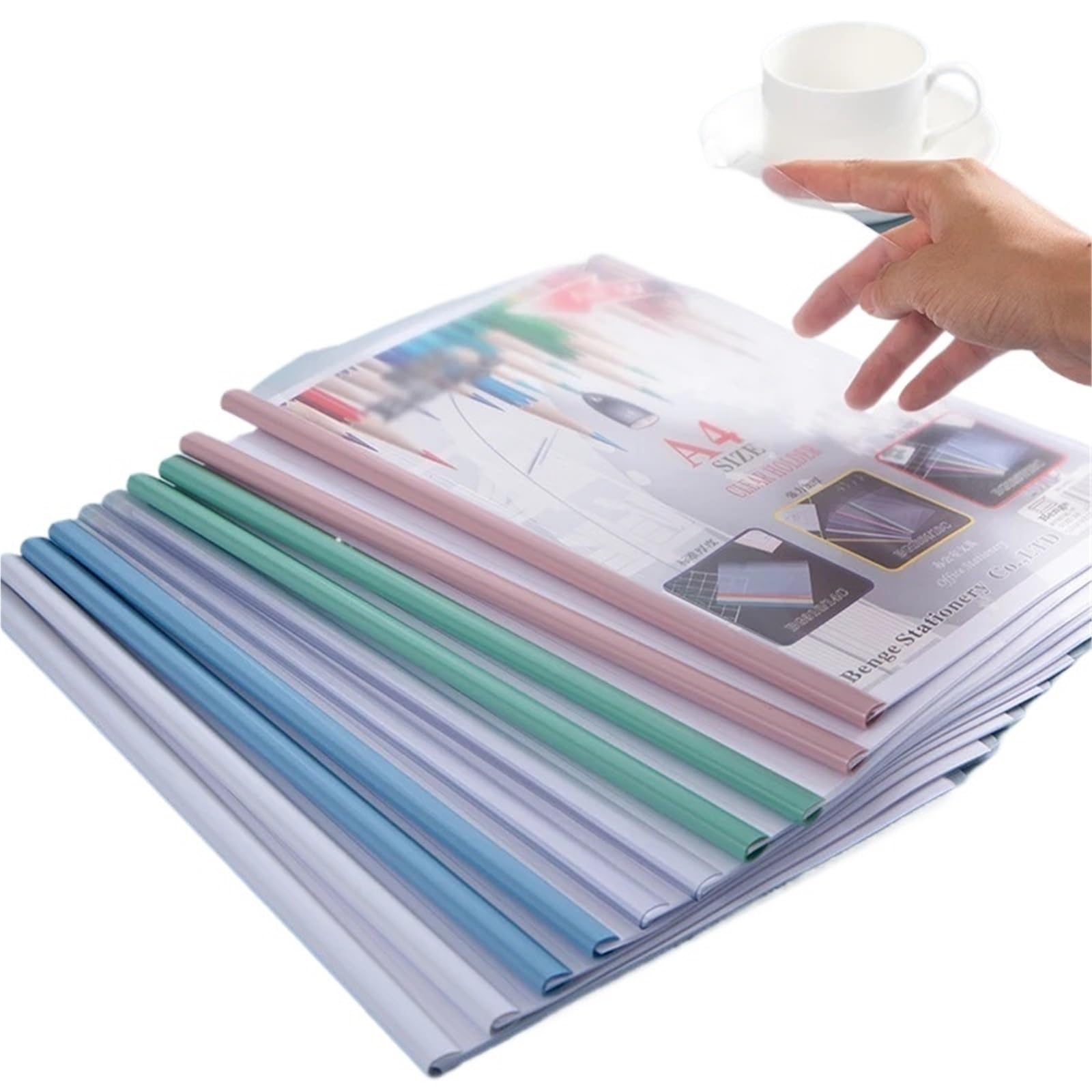 Przezroczysty folder z tworzywa sztucznego, Przezroczysta teczka PP A4 wielokolorowa. Torba do przechowywania dokumentów 30szt. Biuro(Purple)