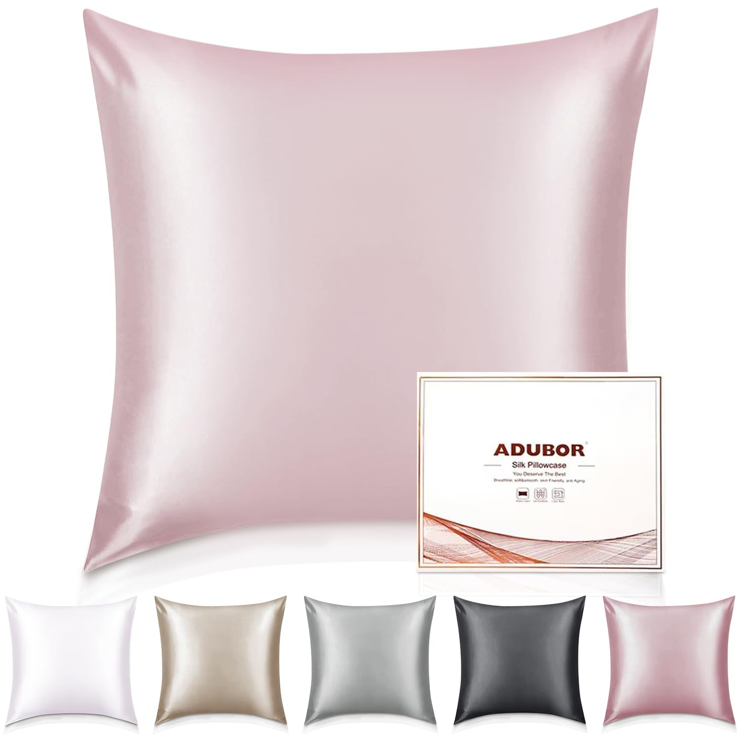 Adubor 100% Seidenkissenbezug 80x80cm für Haar und Haut mit Reißverschluss